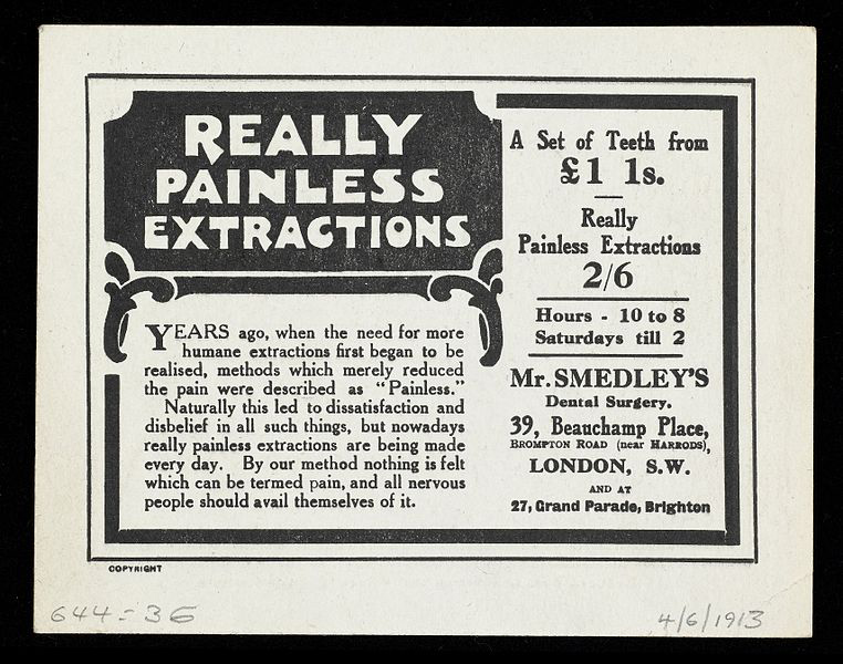 Advert for Mr Smaedley's Dental SurgeryThis file comes from Wellcome Images, a website operated by Wellcome Trust, a global charitable foundation based in the United Kingdom.